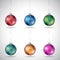 Christmas Balls with Ornamental Shapes and Silver String Vector