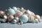 Christmas balls in pastel colors closeup, xmas decorations, new year tradition, AI Generated