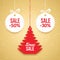 Christmas balls sale. Special offer vector tag. New year holiday card template. Shop market poster design with xmas tree