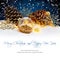 Christmas balls on Snowy Night background. Winter holidays concept.