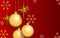 Christmas balls and stars ornaments in gold on gradient red background with blank space on the right for additional text