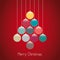 Christmas balls tree twine red background