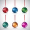 Christmas Balls with Various Snowflake Designs and Red Ribbon Vector Illustration