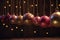 Christmas balls in warm tones, perfect for use in vibrant stage backgrounds, festive colors. Generative AI