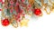 Christmas banner card. Xmas decor isolated on white background. Festive garland border with hanging balls and stars