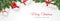 Christmas banner with decorated fir tree branches and presents on white background. Gift boxes with red ribbons.