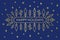 Christmas banner, gold geometric snowflakes and shapes on dark blue background with text Happy Holidays