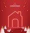 Christmas banner home icon with neon flex and product display cylindrical shape