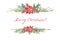 Christmas banner with ornament with poinsettia, greenery, spruce, pine tree twig and holly berries against background isolated on