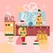 Christmas banner or poster with Santas toys factory cartoon vector illustration.