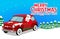 Christmas Banner With Santa Claus is Driving the Car and trees Background Vector