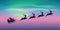 Christmas banner santa claus in a sleigh with reindeer on polar light background