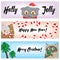 Christmas banners with funny cats. Cute kittens New Years background collection. Cartoon holiday template for your design.