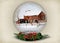 Christmas barn in snow globe