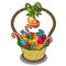 Christmas basket with candies, lollipops and balls