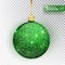 Christmas bauble green glitter isolated on white. Sparkling glitter texture bal, holiday decoration. Stocking Christmas