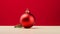 Christmas bauble on a red background. 3D rendering. Copy space.