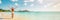Christmas beach summer vacation santa hat bikini woman happy with open arms in happiness panoramic banner landscape