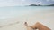 Christmas beach woman wearing santa hat in Bikini