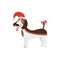 Christmas beagle - cute cartoon dog wearing a Santa hat and smiling.