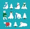 Christmas bear in scarf, polar characters. White arctic child, wildlife in cold kid clothes, snow winter. Xmas mammals