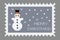 Christmas beautiful post stamped with holiday symbols and elements of decoration. Snowman. Vector illustration