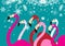 Christmas beautiful unusual card with pink flamingos