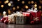 Christmas with beautifully wrapped presents, gifts, and red globes set against a captivating bokeh backdrop.