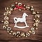 Christmas, bells on wood, christmas decorations, rocking horse