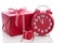 Christmas: big red gift box with red alarm clock - last minute c