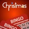 Christmas bingo background with decorative text and cards