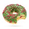 Christmas bitten donut isolated on white background
