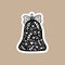 Christmas Black vector sticker with cute and funny bell. Hand drawn scandinavian badge character for notebook, scrapbook