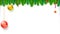 Christmas blank banner with garland of fir branches, red berries, star and balls. Festive atmosphere. Template for New