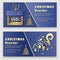 Christmas blue gold voucher template with bottle shampagne, gift, snowflakes and christmas trees. Gift coupon