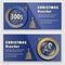 Christmas blue gold voucher template with bottle shampagne, snowflakes and christmas trees. Gift coupon