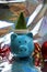 Christmas blue toy piglet with a cap