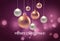 Christmas blurred pink background with bauble. Vector illustration