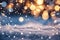 Christmas blurry background with snowflakes, lights and bokeh, magic Christmas wallpaper