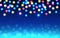 Christmas bokeh background. Color defocused lights on blue backdrop. Abstract shining circles. Unfocused soft glow