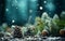Christmas bokeh background with tree branches and snow, macro. M