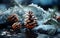 Christmas bokeh background with tree branches and snow, macro. M