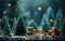 Christmas bokeh background with tree branches and snow, macro. M