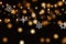 Christmas Bokeh festive snowflakes bokeh light garland defocus on dark background holiday blue yellow white template banner greeti