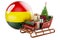 Christmas in Bolivia, concept. Christmas Santa sleigh full of gifts with Bolivian flag. 3D rendering