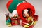 Christmas boot with Santa Claus figurine and gifts