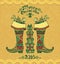 Christmas Boots with gifts in Zen-doodle style on grunge beige background