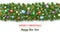 Christmas border decoration and happy New Year garland on white background. Christmas tree branches decorated colorful baubles and