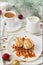 Christmas breakfast. Viennese wafer biscuit and coffee with milk