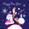 Christmas bright card with Santa Claus and snowman